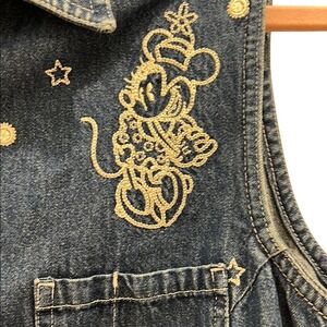 Disney Women's Blue Denim Sleeveless Snap Up Top with Embroidered Characters L